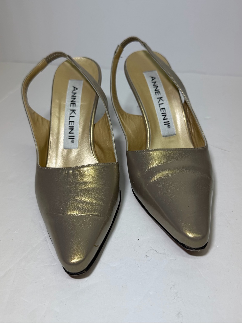 Anne Klein Metallic Gold-Taupe Pointed Slingback Heels size 6